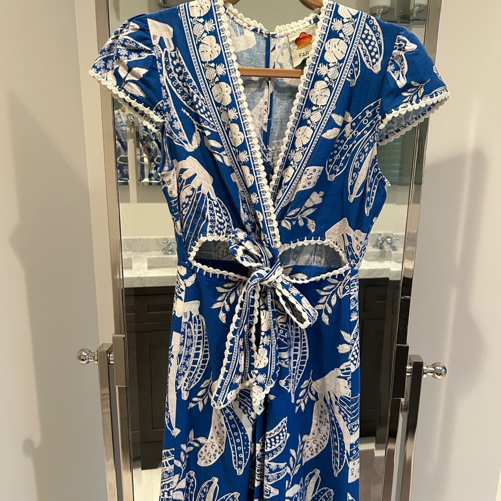 Farm Rio Blue Lace Banana Midi Dress Size Small